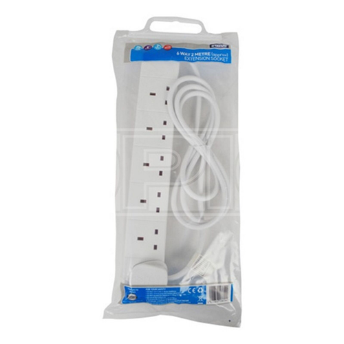 Status 6 Way Extension Socket - White - 2m Status 6 Way Extension Socket - White - 2m